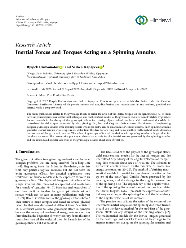 (PDF) Inertial Forces and Torques Acting on a Spinning Annulus