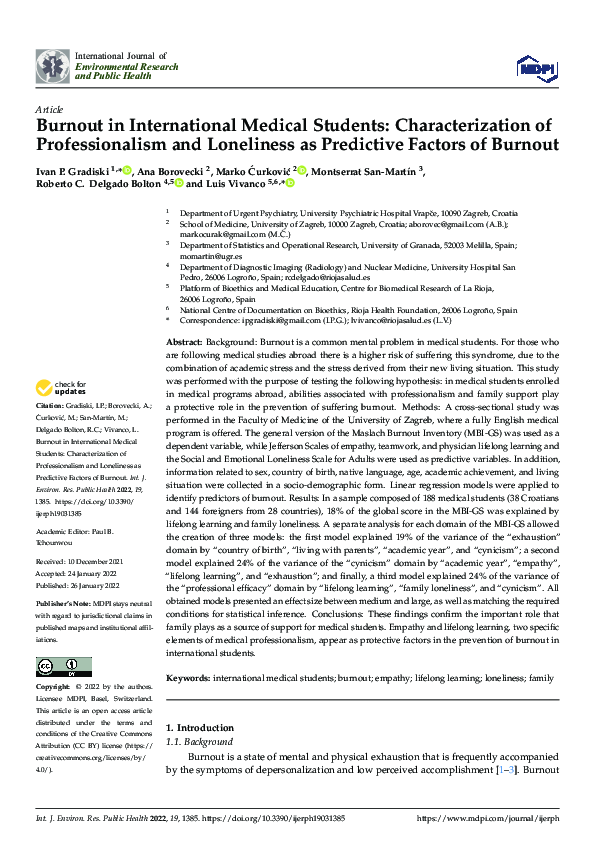 (PDF) Burnout in International Medical Students: Characterization of ...