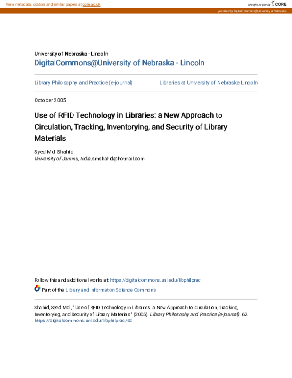 Use Of Rfid Technology In Libraries