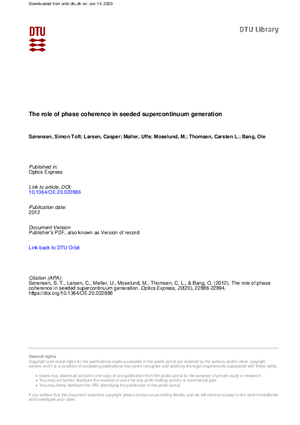 (PDF) The role of phase coherence in seeded supercontinuum generation