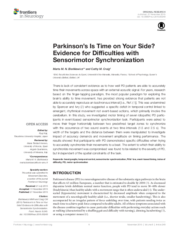 (PDF) Parkinson's Is Time on Your Side? Evidence for Difficulties with ...