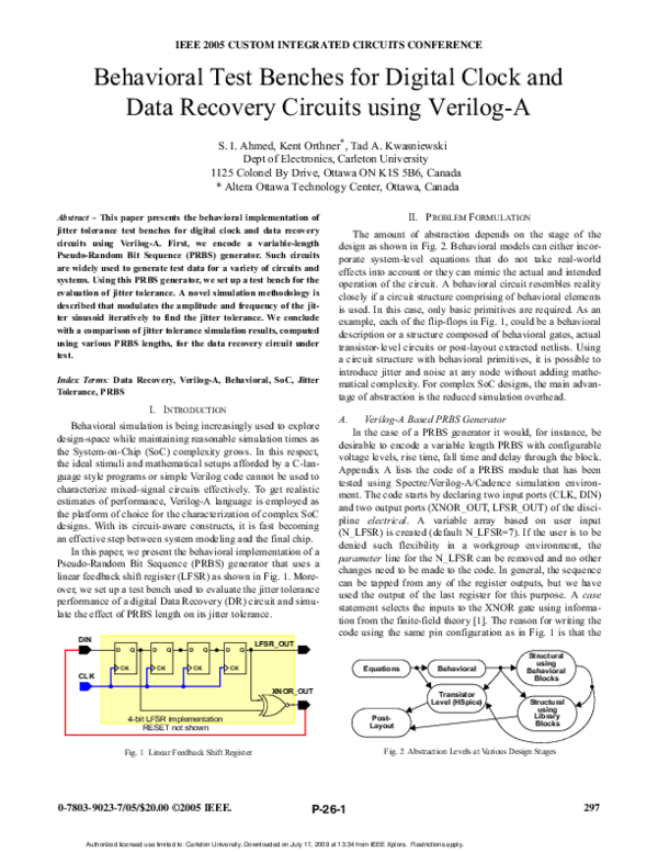 (PDF) Behavioral test benches for digital clock and data recovery