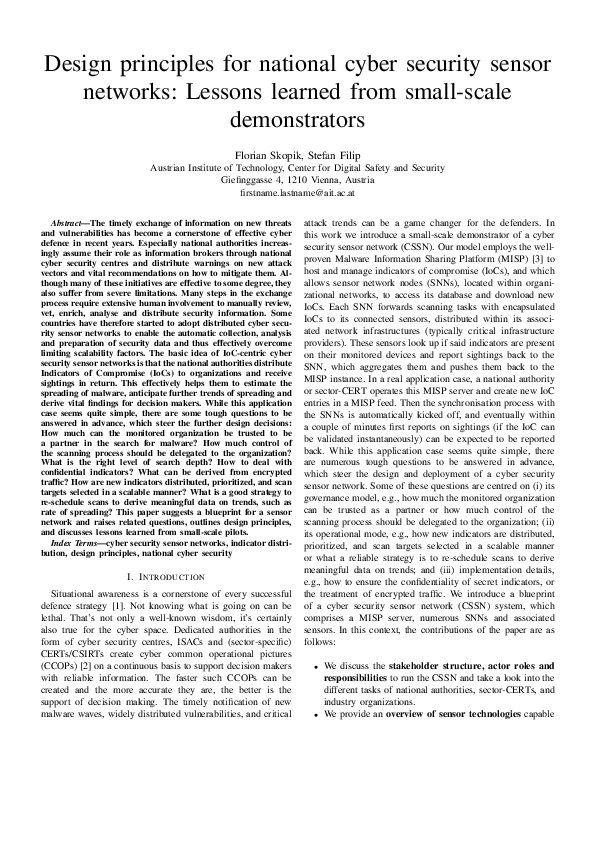 (PDF) Design principles for national cyber security sensor networks ...