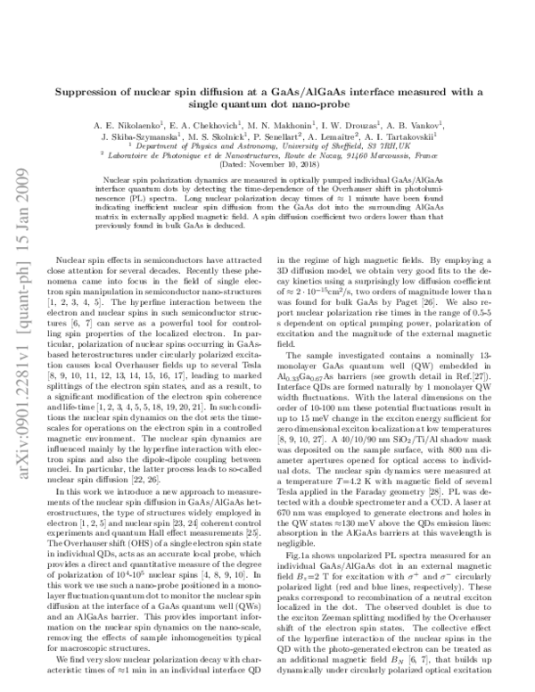 (PDF) Suppression of nuclear spin diffusion at a GaAs/AlxGa1-xAs ...