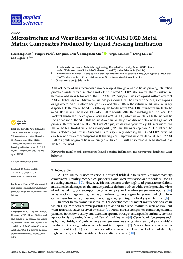 (PDF) Microstructure and Wear Behavior of TiC/AISI 1020 Metal Matrix ...