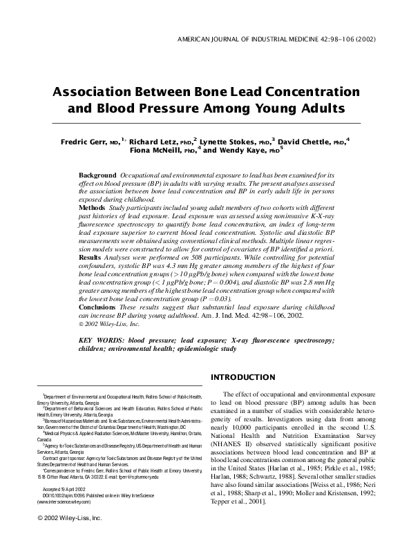 (PDF) Association between bone lead concentration and blood pressure ...