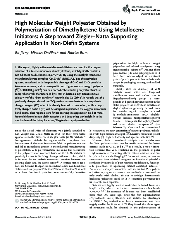 (PDF) High Molecular Weight Polyester Obtained by Polymerization of ...
