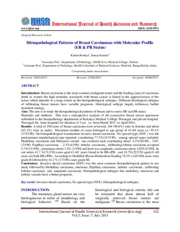 (PDF) Histopathological Patterns of Breast Carcinomas with Molecular ...