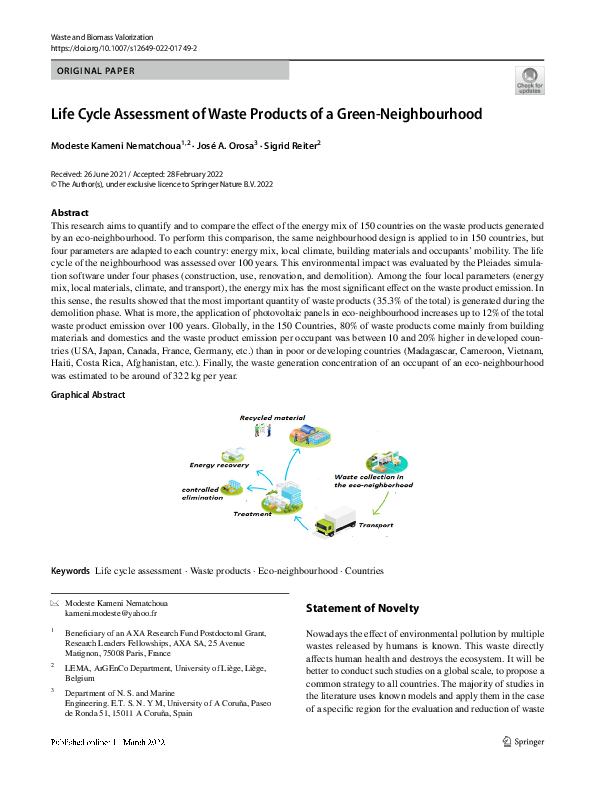 (PDF) Life Cycle Assessment of Waste Products of a Green-Neighbourhood