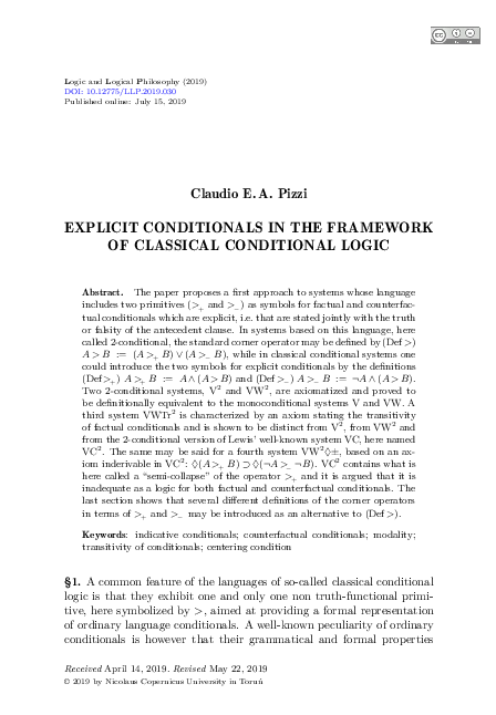 (PDF) Explicit Conditionals in the Framework of Classical Conditional Logic