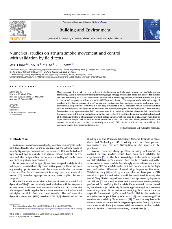 (PDF) Numerical studies on atrium smoke movement and control with ...