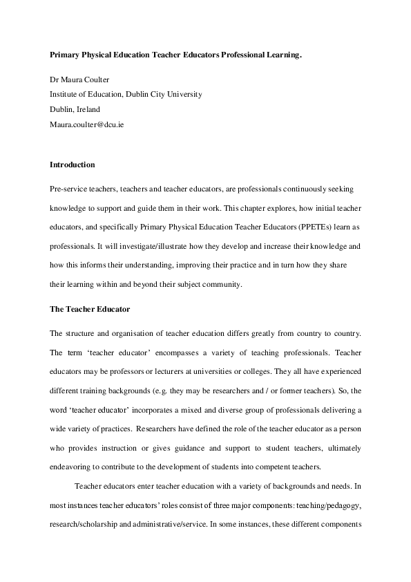 (PDF) Primary Physical Education Teacher Educators’ Professional Learning