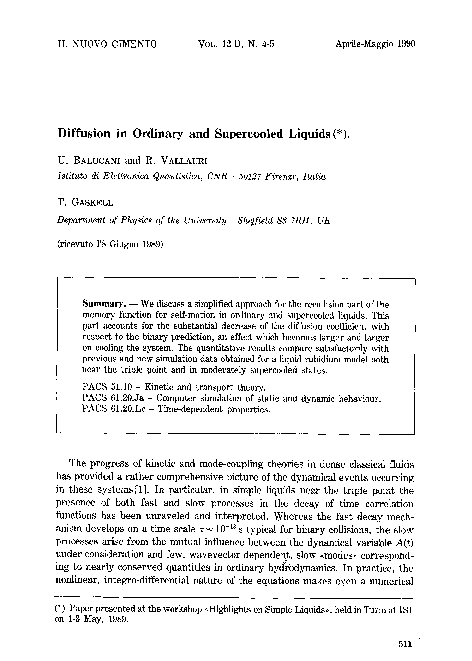 (PDF) Diffusion in ordinary and supercooled liquids