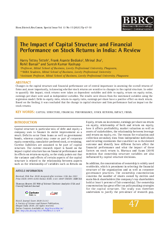 (PDF) The Impact of Capital Structure and Financial Performance on