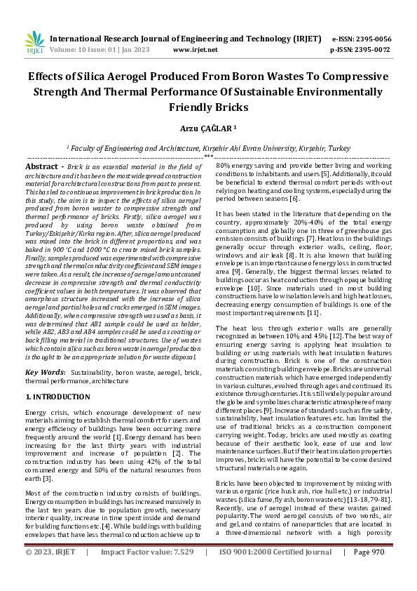 (PDF) Effects of Silica Aerogel Produced From Boron Wastes To