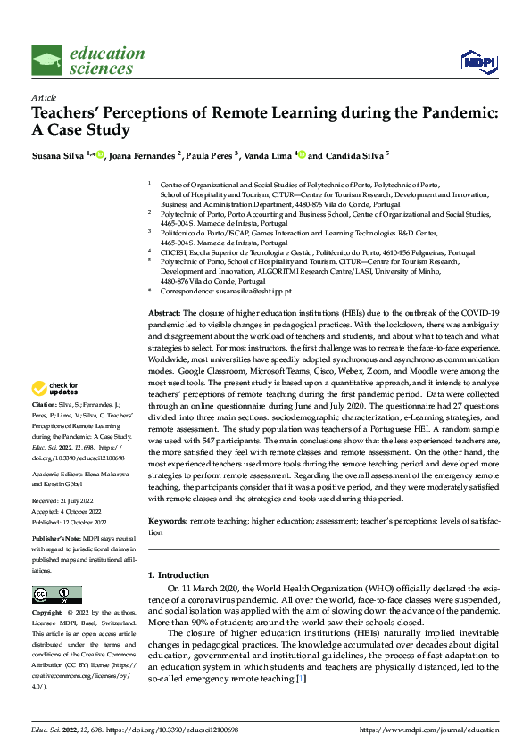 (PDF) Teachers’ Perceptions of Remote Learning during the Pandemic: A ...