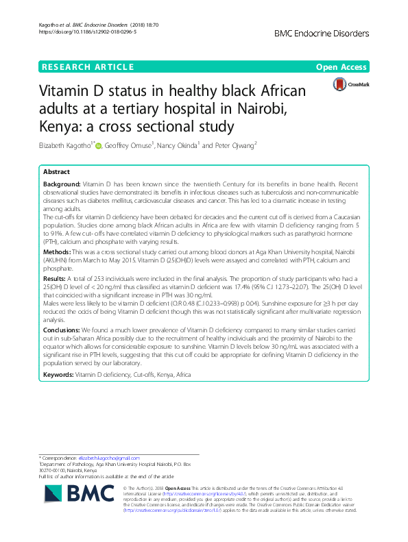 (PDF) Vitamin D status in healthy black African adults at a tertiary ...