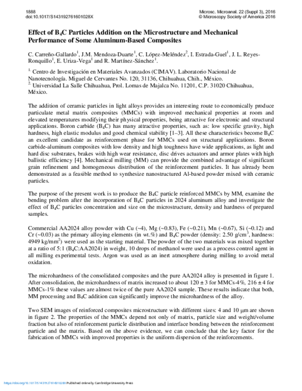 (PDF) Effect of B 4 C Particles Addition on the Microstructure and ...