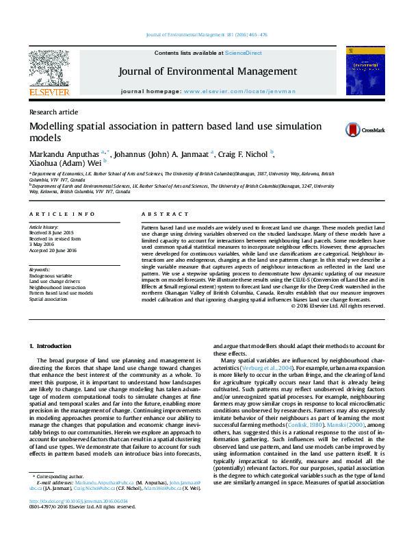 (PDF) Modelling spatial association in pattern based land use ...