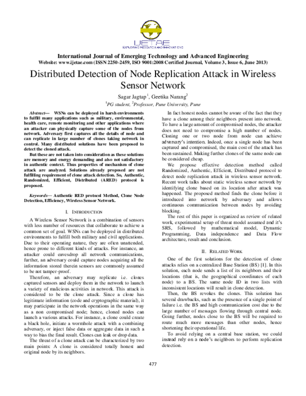 (PDF) Distributed Detection of Node Replication Attack in Wireless ...