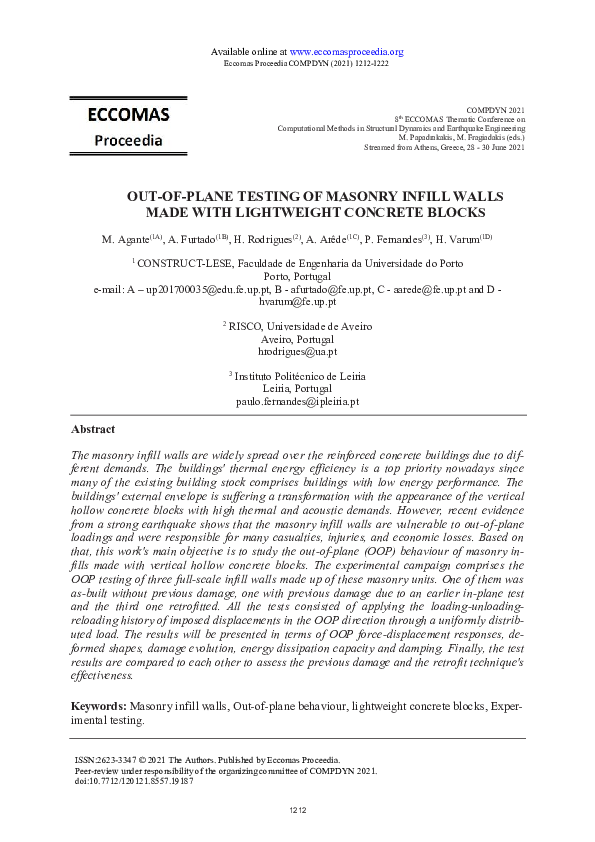 (PDF) Out-Of-Plane Testing of Masonry Infill Walls Made with ...