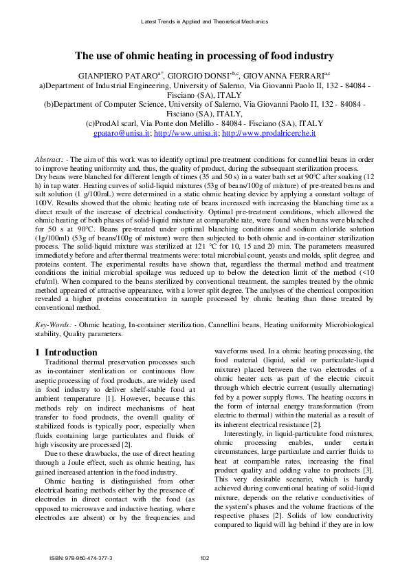 (PDF) The use of ohmic heating in processing of food industry