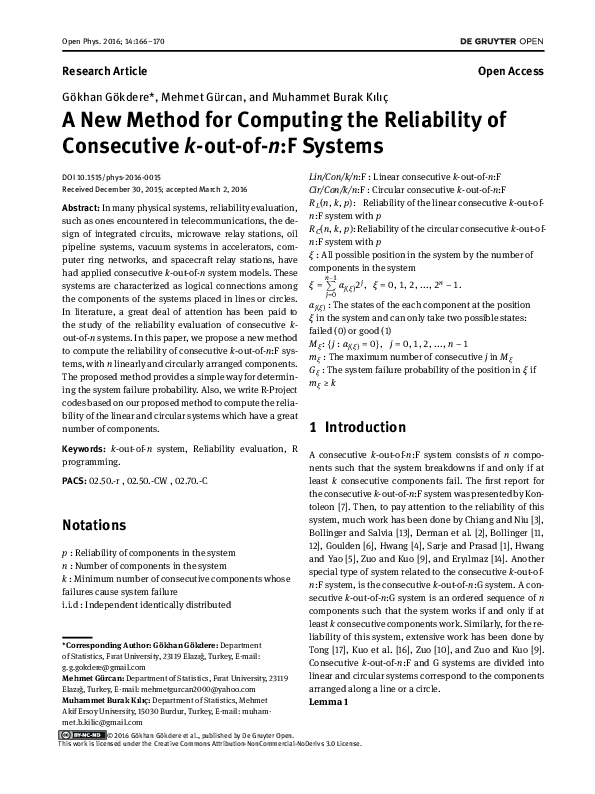 (PDF) A new method for computing the reliability of consecutivek-out-of ...