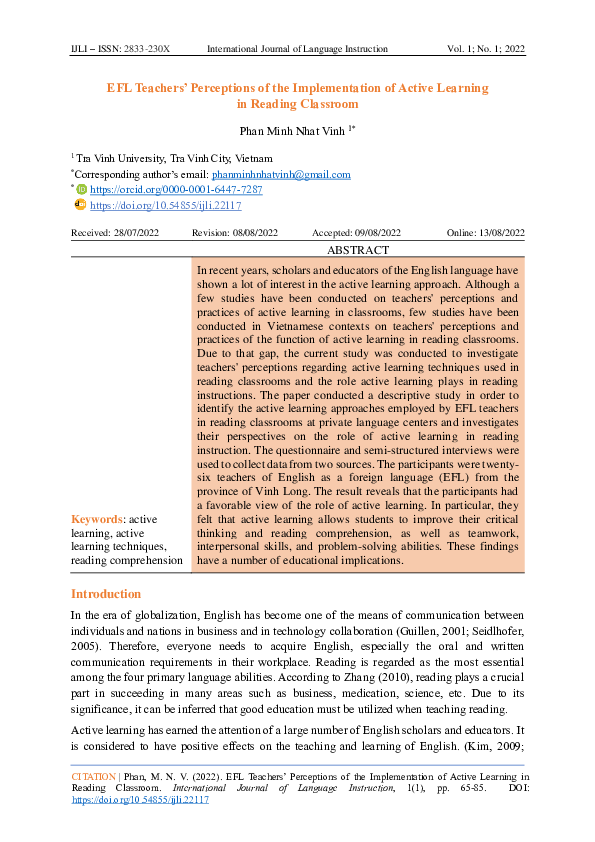 (PDF) EFL Teachers’ Perceptions of the Implementation of Active ...
