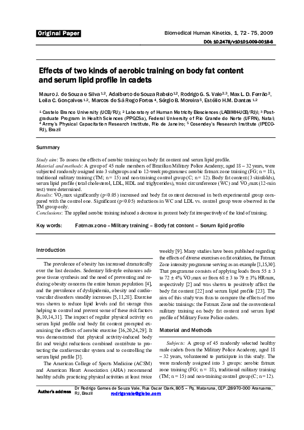 (PDF) Effects of two kinds of aerobic training on body fat content and ...