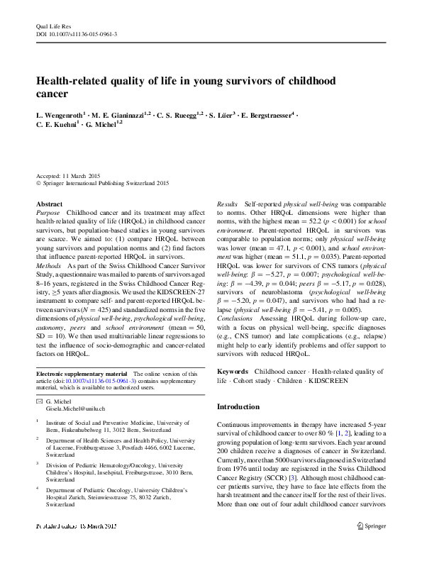 (PDF) Health-Related Quality of Life in Young Survivors of Childhood ...