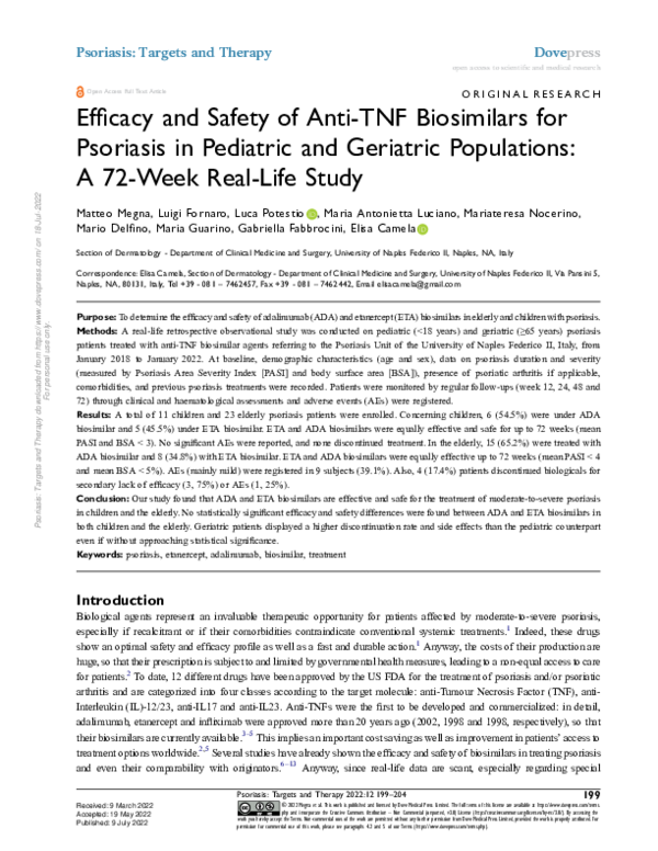 (PDF) Efficacy and Safety of Anti-TNF Biosimilars for Psoriasis in ...