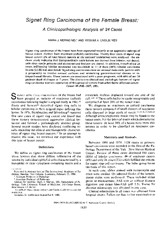 (PDF) Signet ring carcinoma of the female breast: A clinicopathologic ...
