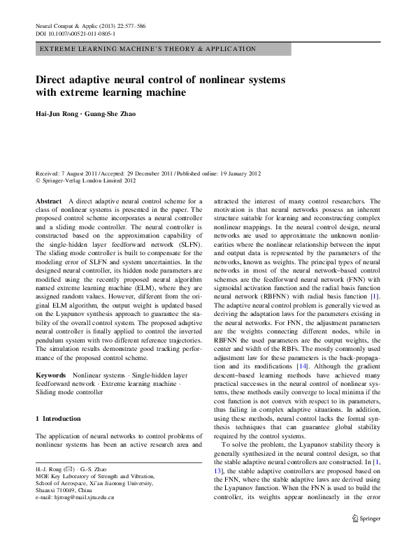 (PDF) Direct adaptive neural control of nonlinear systems with extreme ...