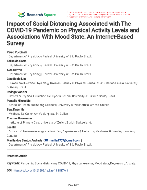 (PDF) Impact of Social Distancing Associated with The COVID-19 Pandemic ...