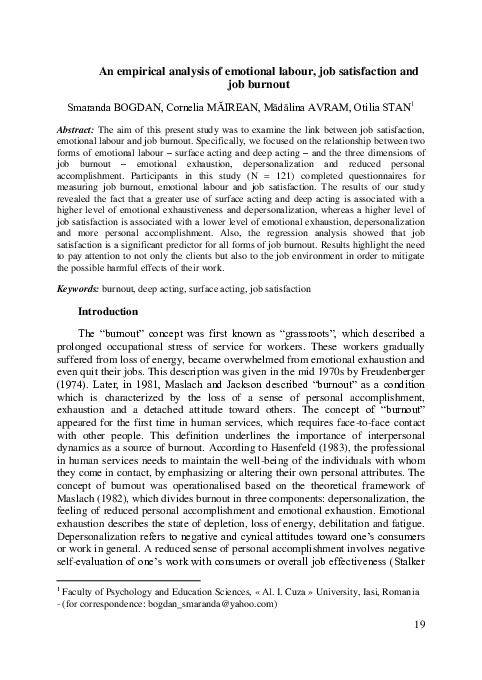 (PDF) An empirical analysis of emotional labour, job satisfaction and ...