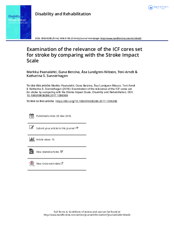 (PDF) Examination of the relevance of the ICF cores set for stroke by ...