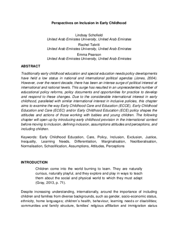 (PDF) Perspectives on Inclusion in Early Childhood
