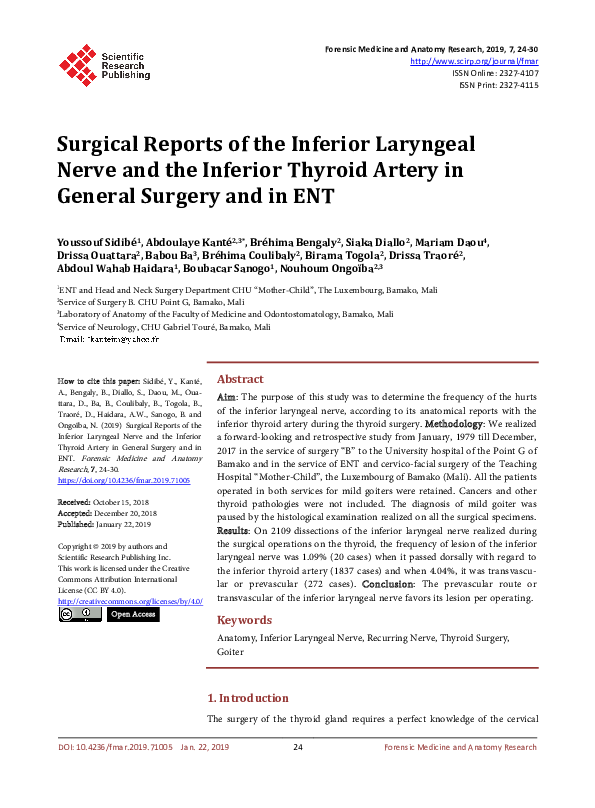 (PDF) Surgical Reports of the Inferior Laryngeal Nerve and the Inferior ...