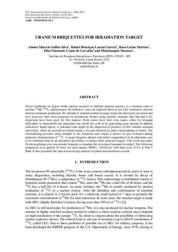 (PDF) Uranium Briquettes for Irradiation Target