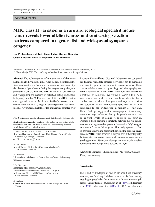 (PDF) MHC class II variation in a rare and ecological specialist mouse ...