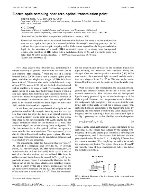 (PDF) Electro-optic sampling near zero optical transmission point