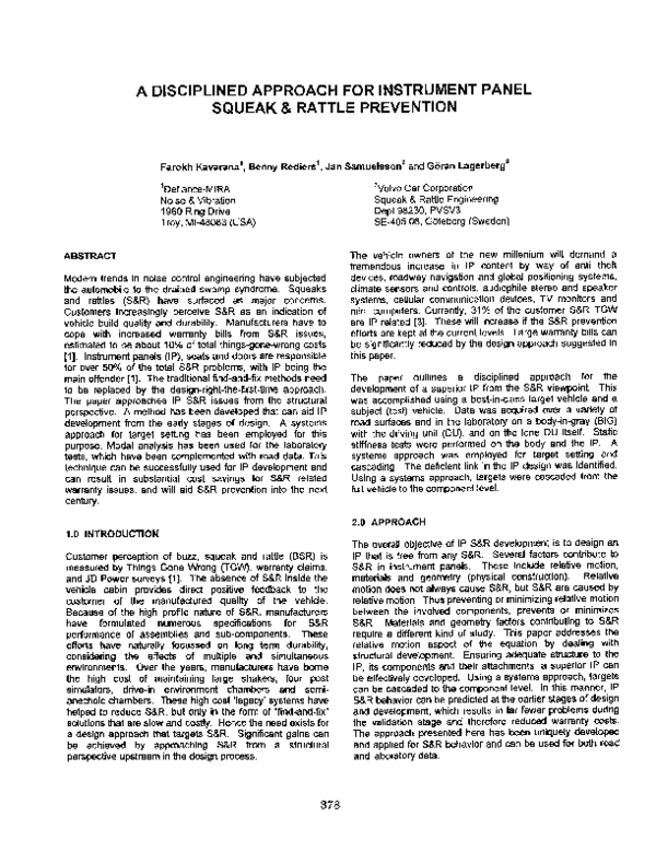 (PDF) A disciplined approach for instrument panel squeak & rattle ...