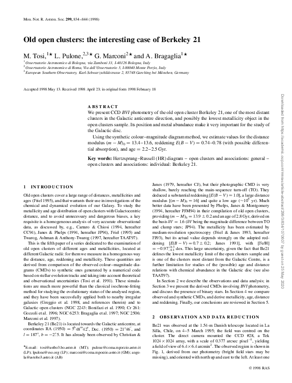 (PDF) Old open clusters: the interesting case of Berkeley 21