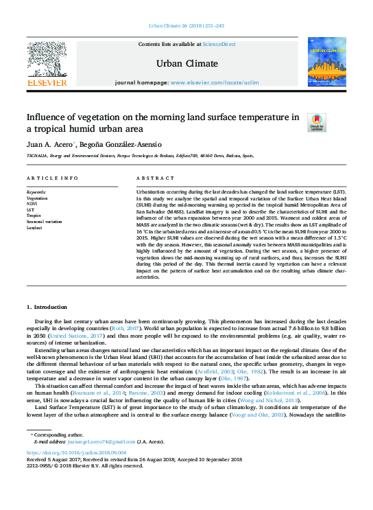 (PDF) Influence of vegetation on the morning land surface temperature ...