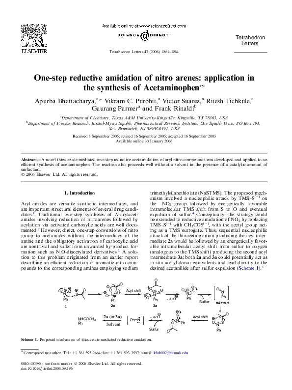 (PDF) One-step reductive amidation of nitro arenes: application in the ...