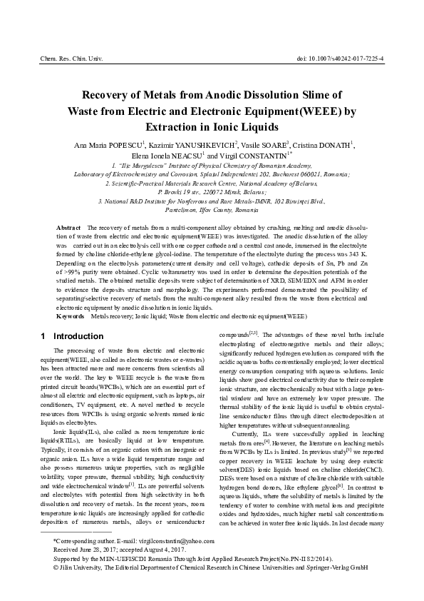(PDF) Recovery of metals from anodic dissolution slime of waste from ...