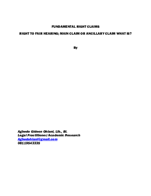 (PDF) Fundamental Right Claims; Right To Fair Hearing; Main Claim Or