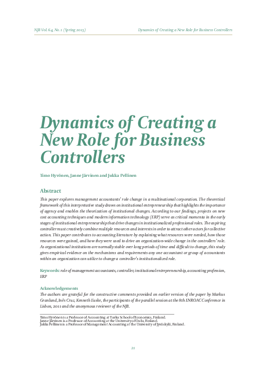 (PDF) Dynamics of Creating a New Role for Business Controllers