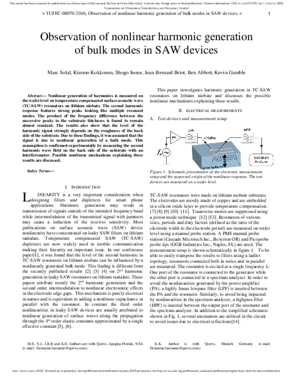 (PDF) Observation of Nonlinear Harmonic Generation of Bulk Modes in SAW ...