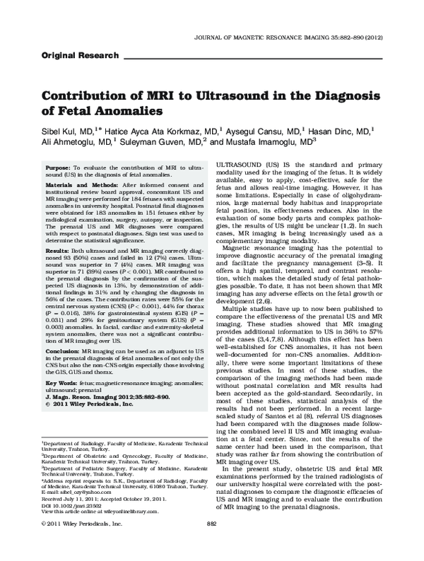 (PDF) Contribution of MRI to ultrasound in the diagnosis of fetal anomalies